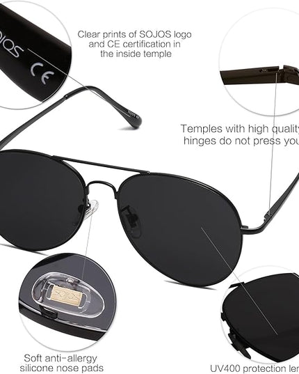 SOJOS Classic Aviator Sunglasses for Women Men Metal Frame Spring Hinges SJ1030
