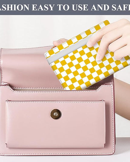 Passport Holder for Travel Essentials, RFID Premium Leather Passport Wallet Cover Case for Travel Must Haves Accessories, Passport Book Holders for Women Men Cute Yellow Checkered