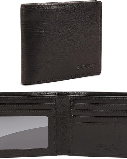 BOTANNER Genuine Leather Mens Bifold Wallet RFID Blocking 5 Credit Card Slots 1 ID Window 2 Sections for Bills 2 Additional Slots | Ink Black