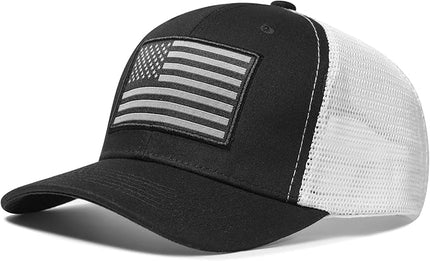 AURR American Flag Trucker Hat, Patriotic Baseball Cap for Men & Women, Breathable Mesh Adjustable Snapback, USA Flag Patch