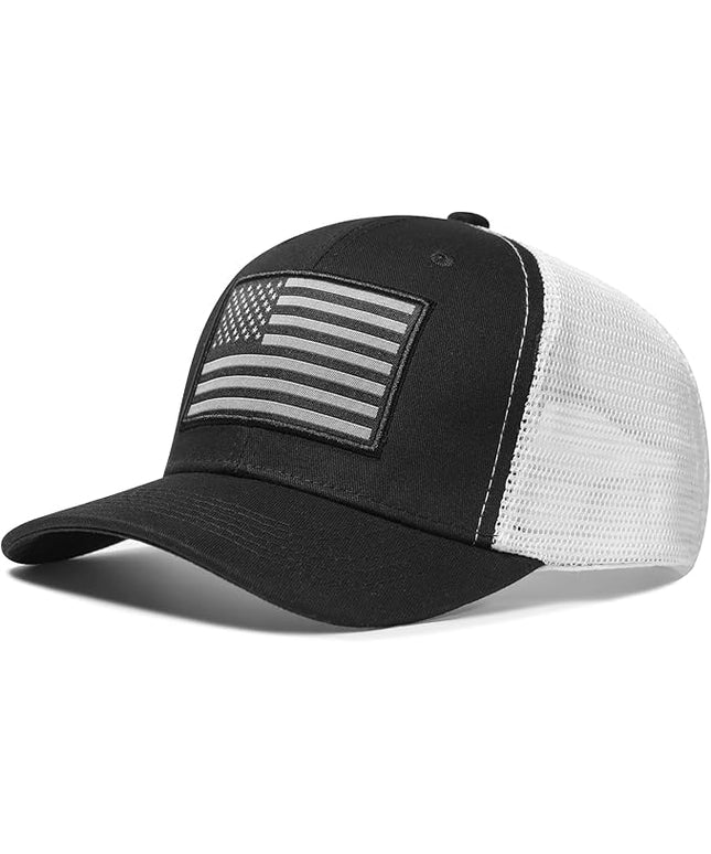 AURR American Flag Trucker Hat, Patriotic Baseball Cap for Men & Women, Breathable Mesh Adjustable Snapback, USA Flag Patch