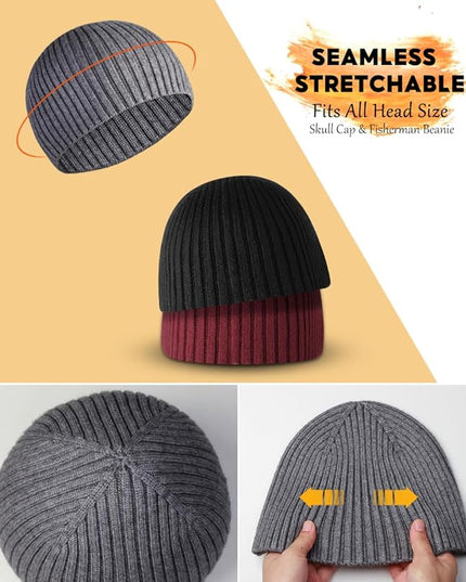 Heniho Winter Wool Beanies for Men Women, Warm Plain Toboggan Hats Ski Running Knit Skull Cap