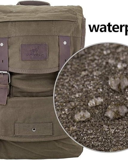 Waterproof Waxed Canvas Backpack for Men Travel Rucksack Leather Trimming (Green) One_Size