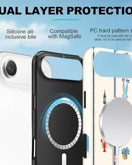 Magnetic for iPhone 17 Air Case Cute Frog Stripes Phone Case, Summer Shockproof Slim TPU and Hard PC Protective Phone Cover Compatible with MagSafe Designed for Women Girls
