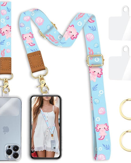 Cell Phone Lanyard Crossbody with Wrist Strap, Cute Axolotls Lanyards for around the Neck Wristlet Adjustable Strap for Keys Case ID Badges Phone Accessories
