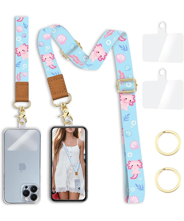 Cell Phone Lanyard Crossbody with Wrist Strap, Cute Axolotls Lanyards for around the Neck Wristlet Adjustable Strap for Keys Case ID Badges Phone Accessories