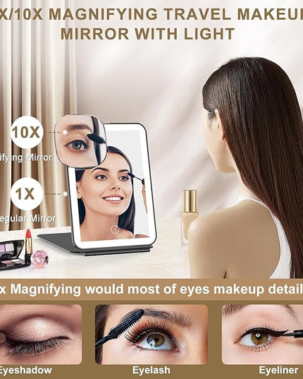 Mocado LED Foldable Travel Makeup Mirror - 5x7 inches 3 Colors Light Modes USB Rechargeable Touch Screen, Portable Tabletop Cosmetic Mirror for Travel, Cosmetic, Office (Black)