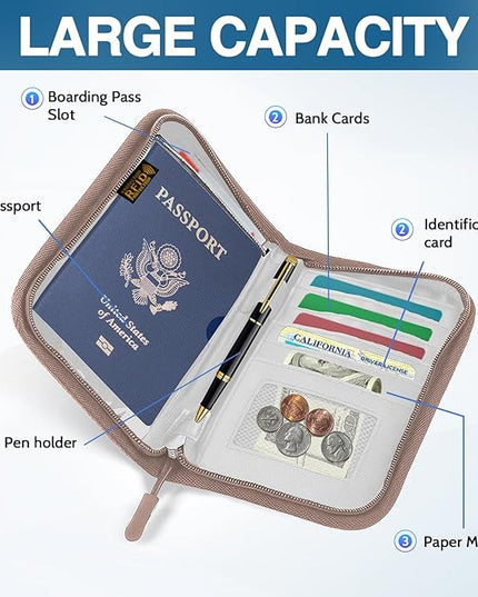 Passport Holder for Travel, Women Rfid Blocking Passport Wallet, Travel Essentials Premium Wallets, Waterproof Passport Holders Bag for Men Traveling, Travel Document Organizer Credit Cards Case