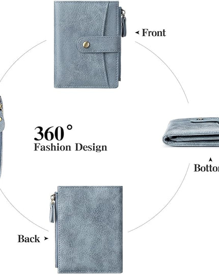 FALAN MULE Small Wallet for Women Leather RFID Blocking Bifold Credit Card Holder with Zipper Coin Pocket