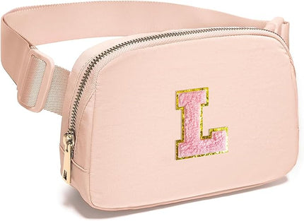 Gitus 6 7 8 9 10 Year Old Girl Gifts Belt Bag Fanny Pack Crossbody Bags with Initial Letter Patch Things for Teen Girls Easter Gifts for Girls Travel Essentials（Coral Pink-L）