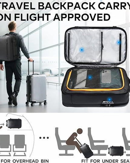 BANGE Travel Backpack with 15.6 Inch Laptop Compartment & TSA Lock for Men and Women, Water-Resistant Large Carry-On, Flight Approved,Black