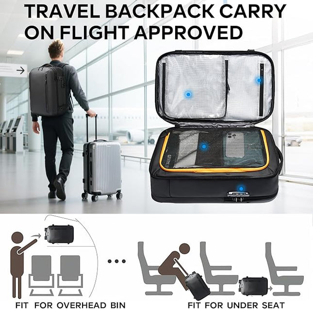 BANGE Travel Backpack with 15.6 Inch Laptop Compartment & TSA Lock for Men and Women, Water-Resistant Large Carry-On, Flight Approved,Black