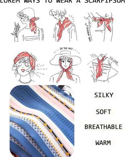 Head Scarf Purse Handle Neck Satin Hair Scarfs For Bag Lightweight Silky Long Thin Women's Fashion Scarves 59 * 5.9”