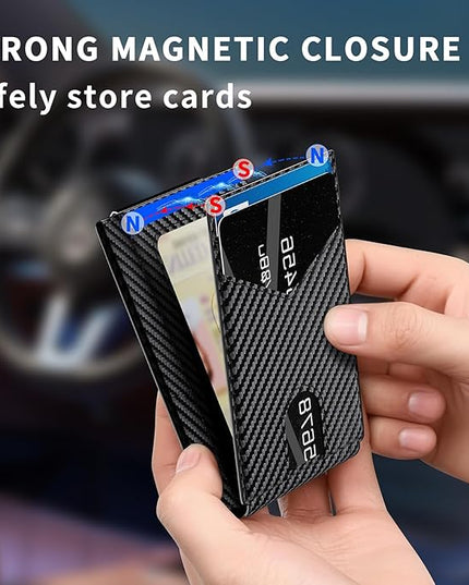 KISUEDZP Wallet for Men Slim RFID Blocking -Metal Smart Pop-Up Credit Card Holder with 2 ID Windows, Holds 8-10 Cards,Bifold Minimalist Front Pocket Wallet & Money Clip,Men's accessories(Carbon)