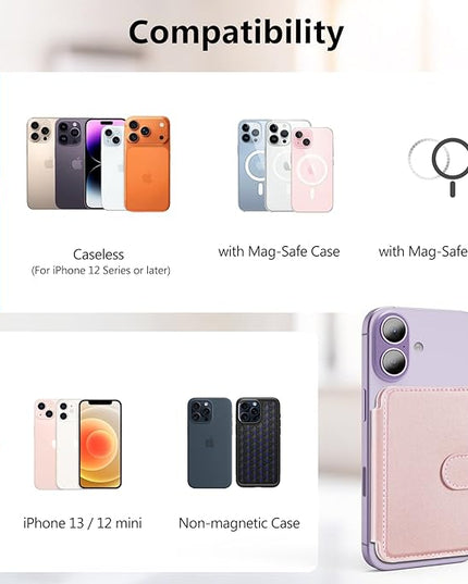 TopMade for Magsafe Wallet, Strongest Magnetic Card Holder for iPhone 17/16/15/14/13/12 Series, Slim Magnetic Phone Wallet, 4 Cards Holder, Vegan Leather, RFID Blocking, Open ID Window, Pink