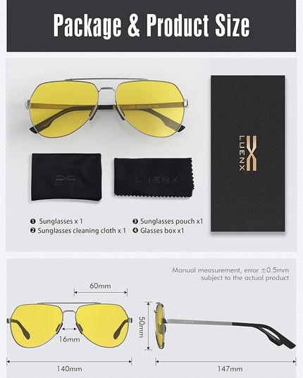 LUENX Aviator Sunglasses for Men Women Polarized New Shades Large Metal Frame - UV 400 Protection