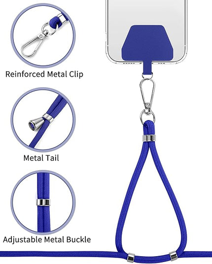 CACOE Phone Lanyard 2 Pcs-2 Pcs Adjustable Neck Strap, 4 Pcs Phone Patches, Universal Crossbody Multifuctional Cell Phone Lanyards Compatible with Most Smartphones(Black+Dark Blue)
