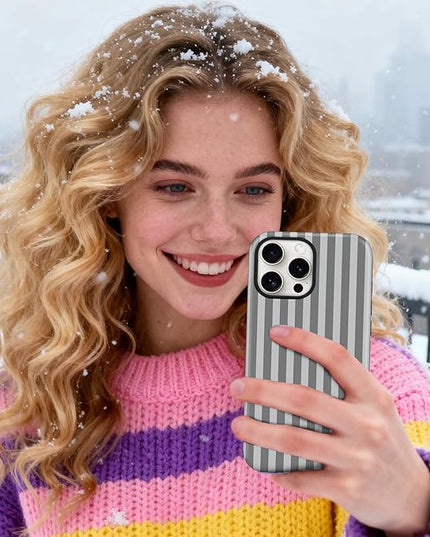 Magnetic for iPhone 15 Pro Max Case Cute Stripes Phone Case, Shockproof Slim TPU and Hard PC Protective Phone Cover Compatible with MagSafe Designed for Women Girls, Gray