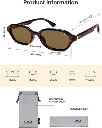 SOJOS Retro Rectangle Polarized Sunglasses for Women Men Trendy Hexagon Narrow Chic Y2K Sunnies SJ2629