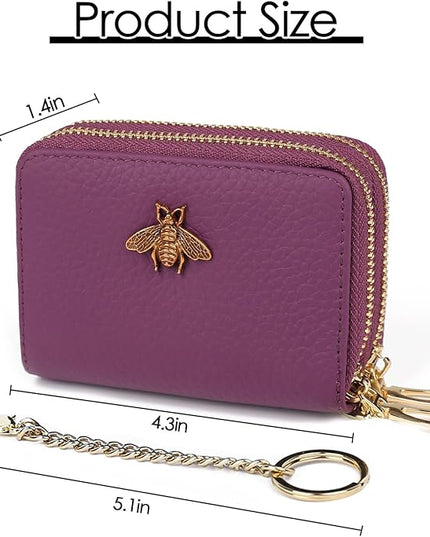 imeetu RFID Credit Card Holder, Small Leather Zipper Card Case Wallet for Women