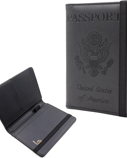 Melsbrinna Premium Leather Passport Holder Covers Case, Waterproof Rfid Blocking Travel Wallet Passport Holder with Pen Holder, Cute Passport Book for Women/Men