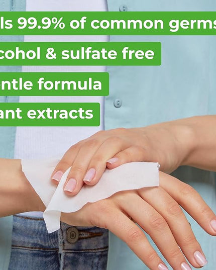 Impossibly Compact Travel Antibacterial Wipes Hand Sanitizer - 99.5% Water and Aloe - Safe for Sensitive Skin & Hypoallergenic Hand Wipes - Travel Essentials For Adults & Kids, 60 Pack Total 360 Wipe