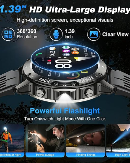 Smart Watch for Men Fitness Tracker: Military Make Answer Call Running Digital Mens Watches Waterproof Smartwatch Android Phone iPhone Samsung Compatible Sleep SpO2 Heart Rate Monitor Step Pedometer