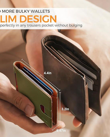 RUNBOX Slim Money Clip Wallets for Men RFID Blocking 11 Card Holder Minimalist Small Leather Bifold Men's Front Pocket Wallet Gift Box