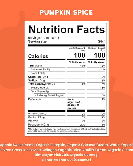 Serenity Kids 6+ Months Pumpkin Smoothie Baby Food Pouches - USDA Organic Pumpkin Spice Smoothie with Grass-Fed Collagen - No Added Sweeteners in Toddler Food - 3.5 Oz, 6 Pack