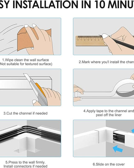 Yecaye Cord Hider, 113in Large Cord Covers for Wires on Wall, Cord Organizer for 3-4 Wires, Easy Install Cable Management Kit, TV Wire Hider for Home Office, W1.18in H0.67in, White