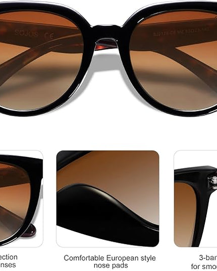 SOJOS Trendy Cat Eye Round Polarized Sunglasses for Women Fashion UV Protection Sunnies Sunglasses SJ2175