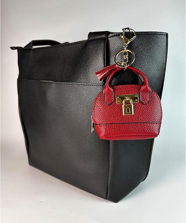 Plinvo Cute Genuine Leather Keychain Coin Purse for Women with Tassels Mini Change Pouch Brown (Red)