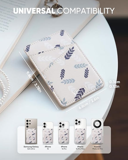 VULKIT Phone Card Holder Wallet Leather Adhesive Pocket RFID Blocking Credit Card Sleeves Stick Back of Phone Smartphones White