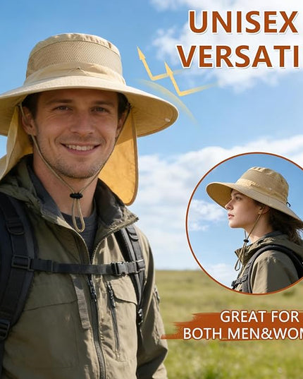 ZOORON Sun Hats for Men Women Fishing Hat with Neck Flap,UPF 50+ Sun Hat Waterproof Wide Brim Bucket Hats for Safari Hiking