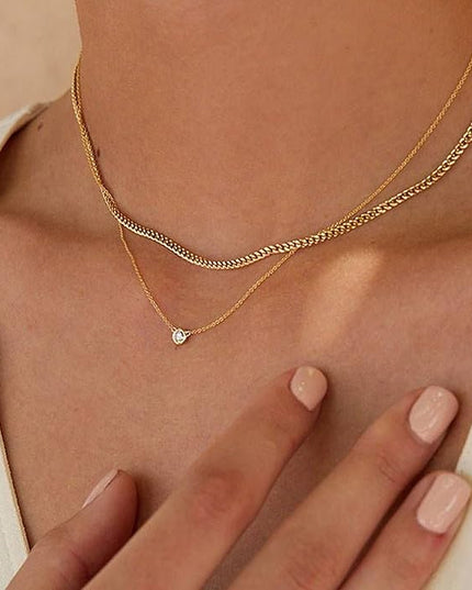 Tewiky Dainty 14k Gold Plated/Silver Cubic Zirconia Necklaces for Women, Simple CZ Jewelry Necklaces Trendy Gifts