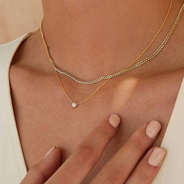 Tewiky Dainty 14k Gold Plated/Silver Cubic Zirconia Necklaces for Women, Simple CZ Jewelry Necklaces Trendy Gifts