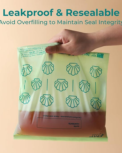 Fit Meal Prep 100% Compostable Food Storage Bags Set, Resealable Bags Plant-Based Freezer Bag for Food, ASTM D6400, US BPI & EU OK Compost Certified