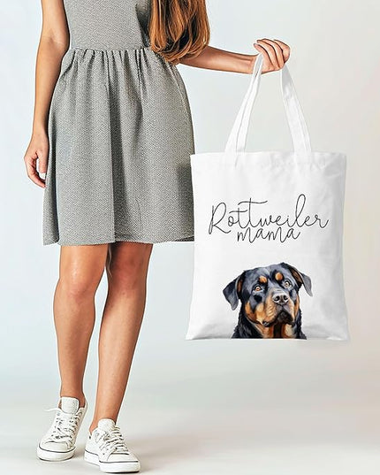 Dog Mama Canvas Tote Bag for Women, Dogs Lover Gift for Dog Mom, Birthday Christmas Cute Rottweiler Gifts For Women.