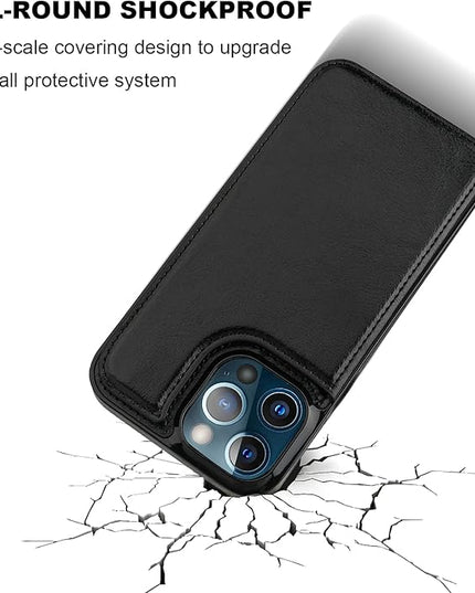 ONETOP Compatible with iPhone 13 Pro Max Wallet Case with Card Holder,PU Leather Kickstand Card Slots Case, Double Magnetic Clasp and Durable Shockproof Cover 6.7 Inch(Black)