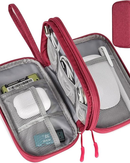 Electronic Organizer Travel Cable Accessories Bag, Electronic Organizer Case, Waterproof Electronic Accessories Organizer Bag for Power Bank, Charging Cords, USB Cable (Rose Red)