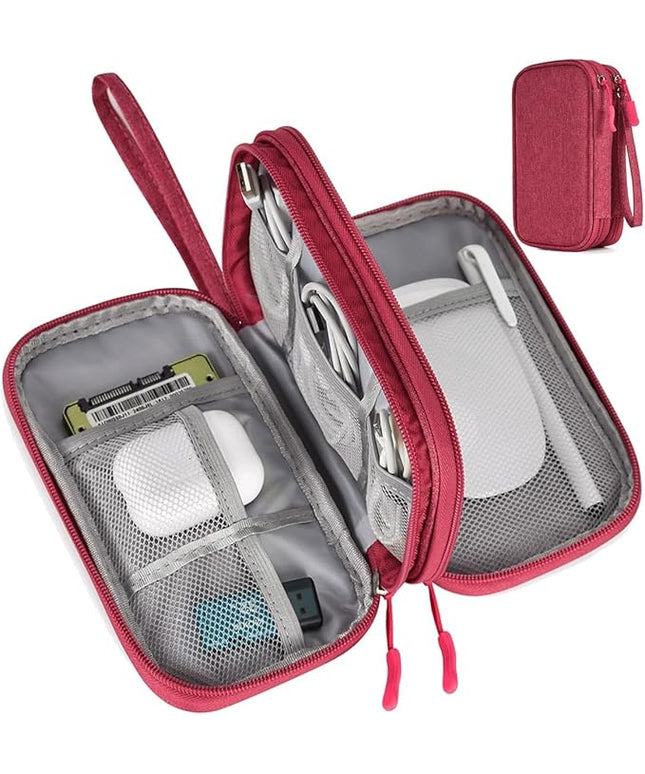 Electronic Organizer Travel Cable Accessories Bag, Electronic Organizer Case, Waterproof Electronic Accessories Organizer Bag for Power Bank, Charging Cords, USB Cable (Rose Red)