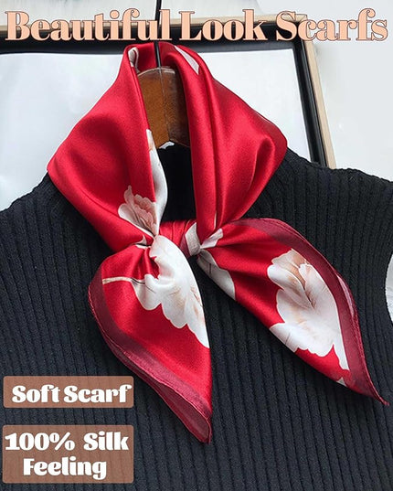 kcctoo 27.5" Mulberry Silk Feeling Head Scarf Women's Fashion Square Neck Satin Scarfs for Bag Hair Scarves Gift