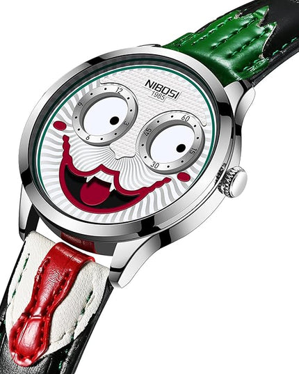 NIBOSI Watches for Men Analog Quartz Clown Dial Wrist Watches Unique Weird Fashion Cool Watch Waterproof Leather Strap Men's Watches