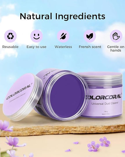 ColorCoral Cleaning Gel for Car Universal Gel Cleaner Auto Detailing Car Vent Keyboard Cleaning Putty Car Interior Cleaner Dashboard Dust Remover Putty Auto Duster Cleaning Kit 160G - Purple