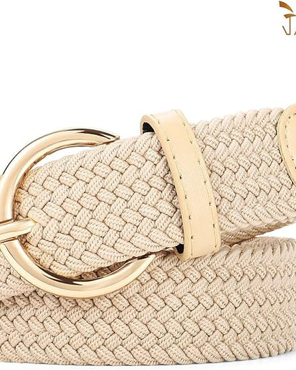 JASGOOD Women Men Braided Woven Elastic Stretch Belt Golf Canvas Casual Belt for Jeans Pants