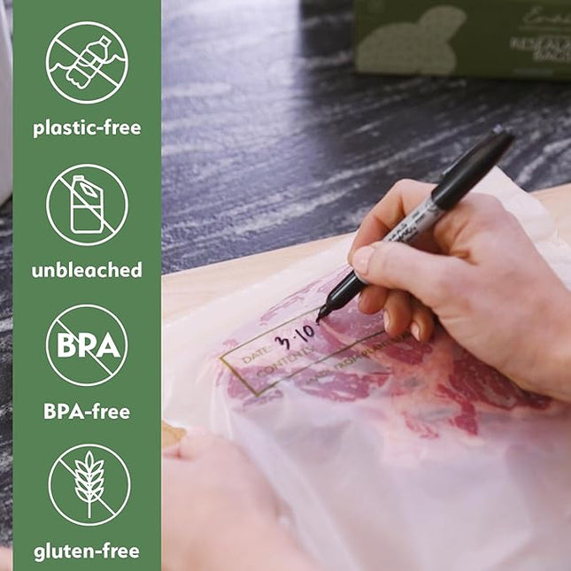 100% Compostable Food Storage Bags [Gallon 50 Pack] Eco-Friendly Freezer Bags, Resealable Bags, Heavy-Duty, Reusable, Off-White by Earth's Natural Alternative