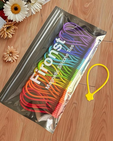 Reusable Silicone Magnetic Cable Ties, 28 Pack 7.48'' Magnetic Twist Ties for Bundling and Organizing, Holding Stuff, USB Charging Cords, Fridge Magnets, or to Play and Decorate(7 Colors)