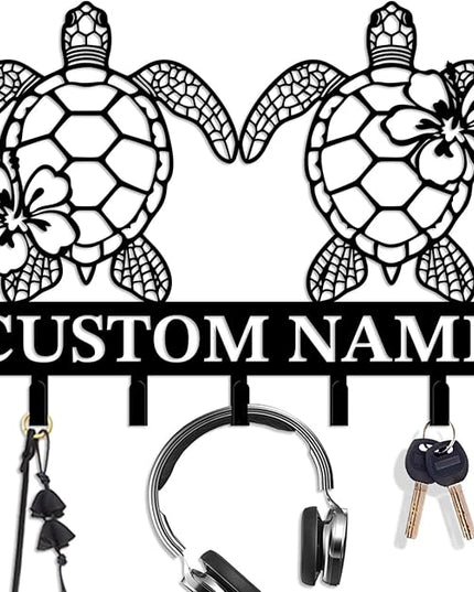 Casebrick Custom Sea Turtle Metal Wall Hooks,Key Holder-Personalized Iron Wall Decor for Keys, Coats & Home Organization (Black, Handmade,Decorative for Entryway, Beach,Bedroom,Office) (Style D)