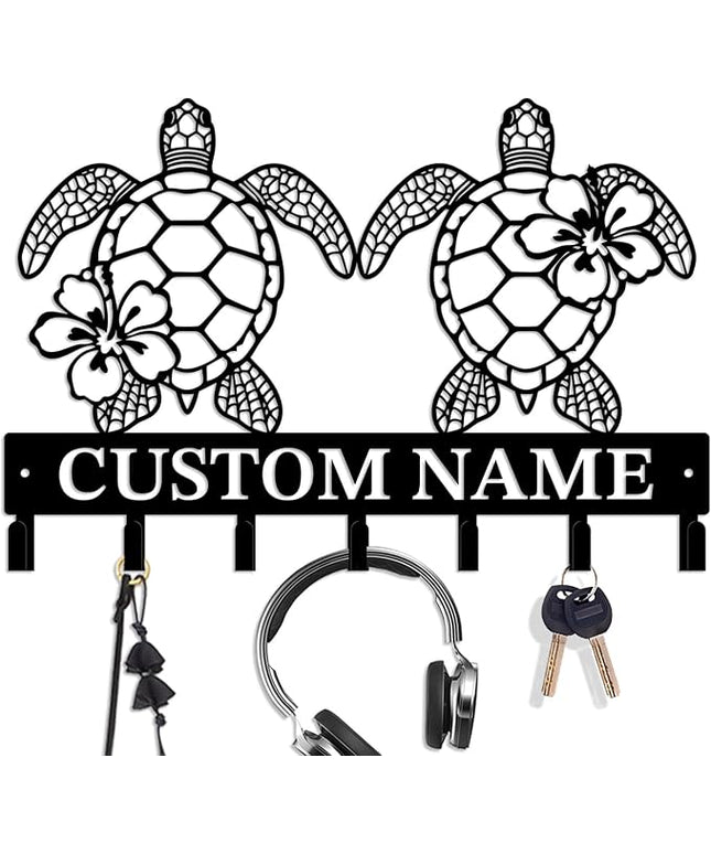 Casebrick Custom Sea Turtle Metal Wall Hooks,Key Holder-Personalized Iron Wall Decor for Keys, Coats & Home Organization (Black, Handmade,Decorative for Entryway, Beach,Bedroom,Office) (Style D)