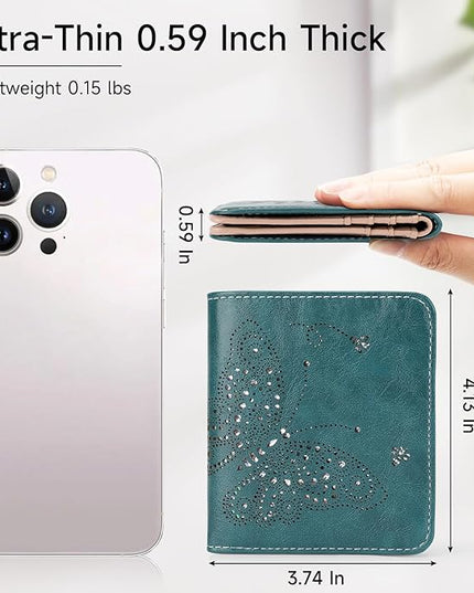 KITEVIUN Small RFID Wallet Women Ultra Thin Slim Womens Wallet Mini Compact Bifold Pocket Ladies Wallets for Women PEACOCK-BLUE